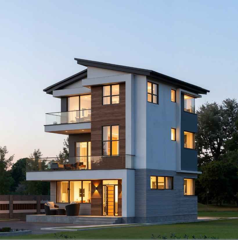 Unit A corner view at dusk