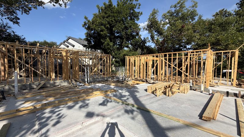 First-floor wall framing across the three slabs