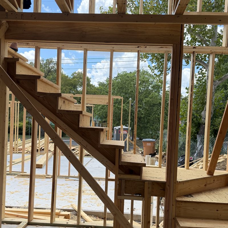 The rebuilt staircase, framed to the design