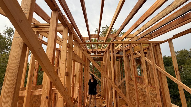 Ella on the top floor under the new roof joists