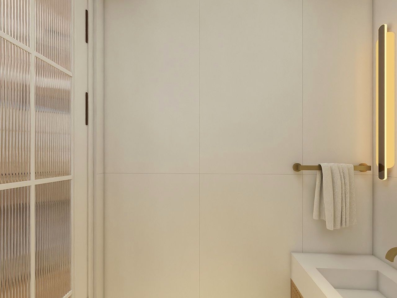 Home 3 second-floor bath with fluted glass door
