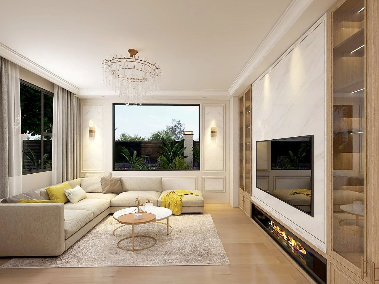 Home 3 lounge with fireplace wall